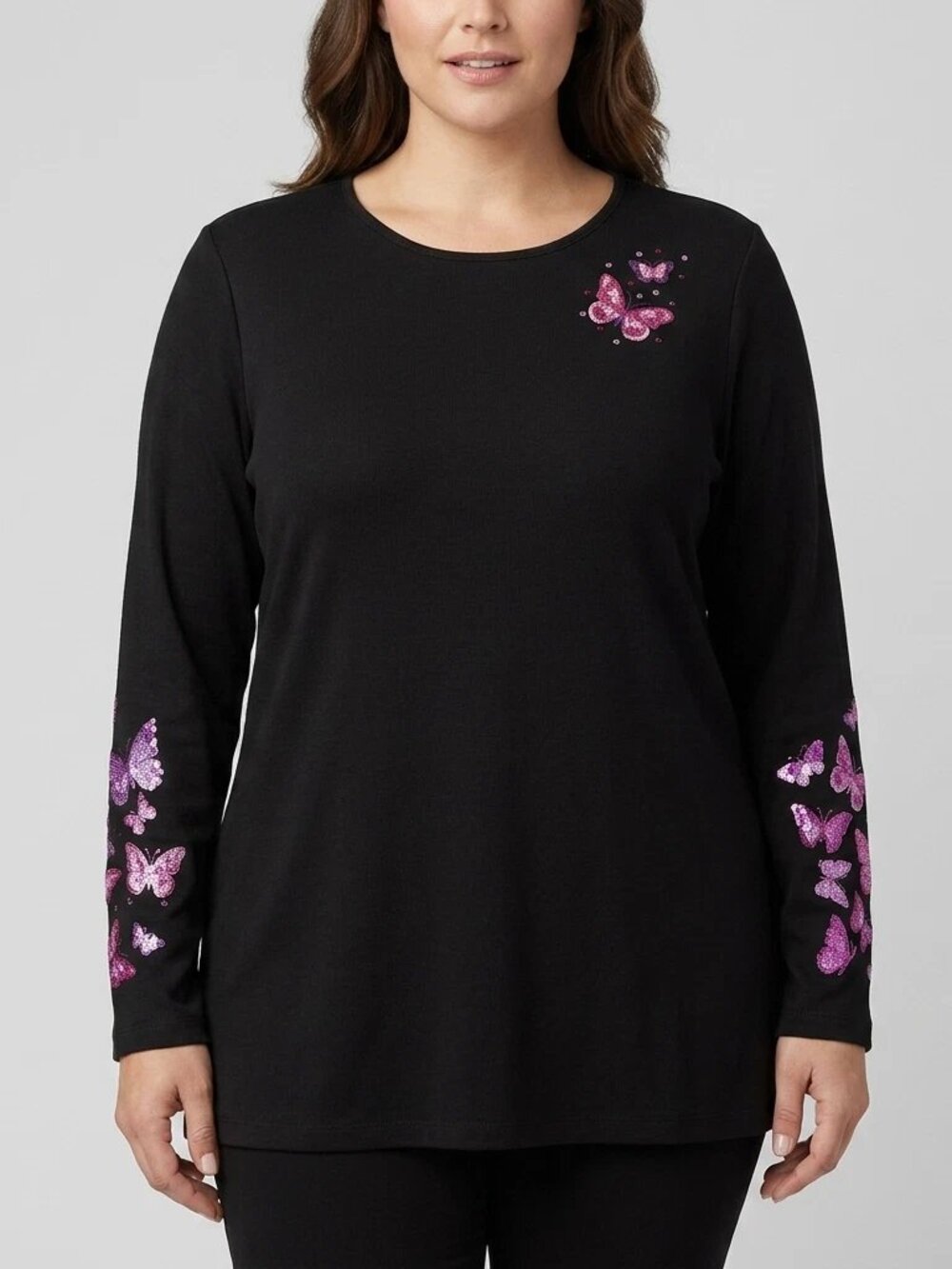 NWT Quacker Factory 1X Black Sequin and Embroidered Butterfly Tunic Whimsigoth